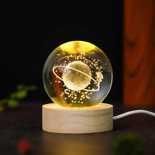 Webelkart Antique Big Moon Fairy 3D Crystal Ball Night Light with Wooden Base,Night Light with USB,LED Lamp 3D Crystal Moon Lamp with Warm White Dimmable LED Diwali Decor Item(3" Inches)