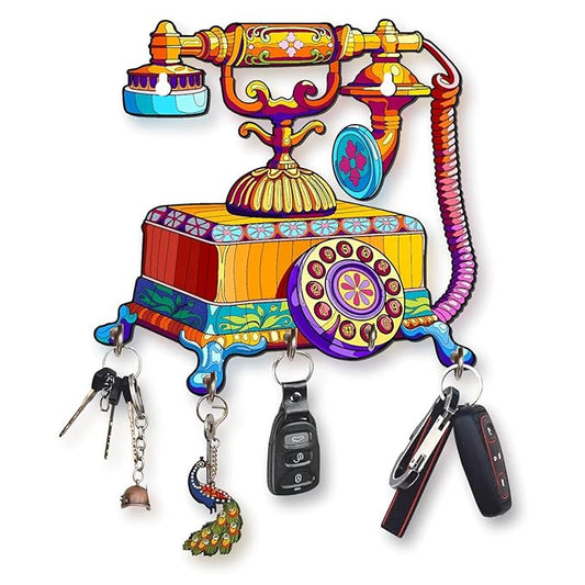 Webelkart Premium Vintage Telephone Designer Rajasthani Wooden key holder for Home And office decor, Key chain holder for home,Key Holder For Home Decor (10" Inches)
