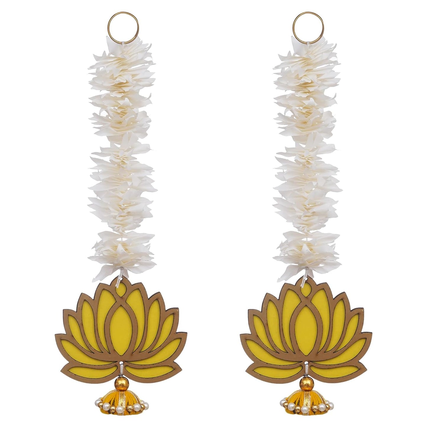 JaipurCrafts  Premium Yellow Lotus with White Gajra Flower Wall Hanging |Lotus Back Drop Hanging | Wall Decor |Temple Decor Wall Hanging for Home and Diwali Decorations (Yellow)