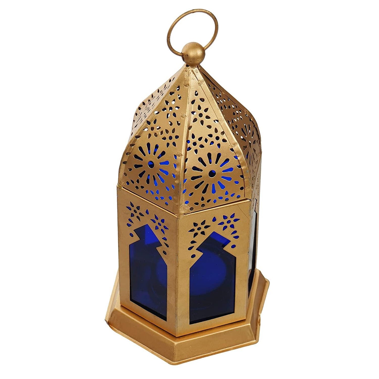 Webelkart Premium Moroccan Gold, Blue Color Metal Iron Lantern Tea Light Holder