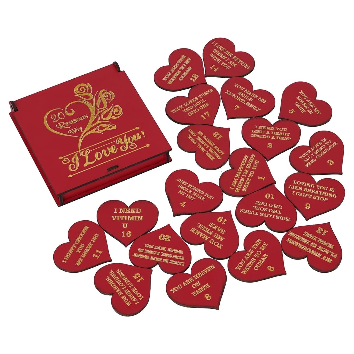 JaipurCrafts Premium I love You Greetings Cards for Couples - Love Gift Box 20 Cards with Reasons Why I Love You in Message Box,Valentine's Day Red Hearts Decorative Wooden Gift Box (4.5 Inches) Red