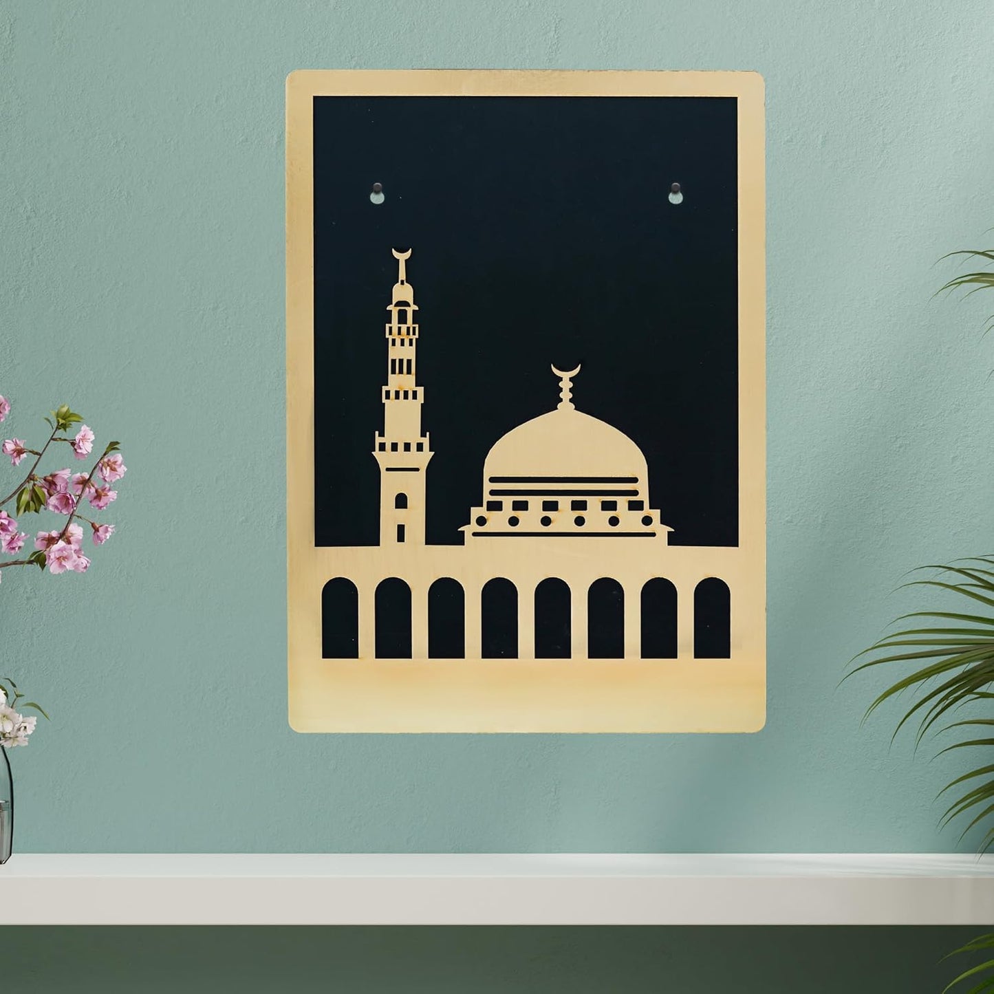Webelkart Premium Set Of 3 Laser Cut Wooden Islamic Wall Art, Wall Hanging For Home/Office Decor,Muslim Wall Art For Living Room Decor,Masjid Al Aqsa,Masjid An-Nabawi,Masjid Al Kaaba