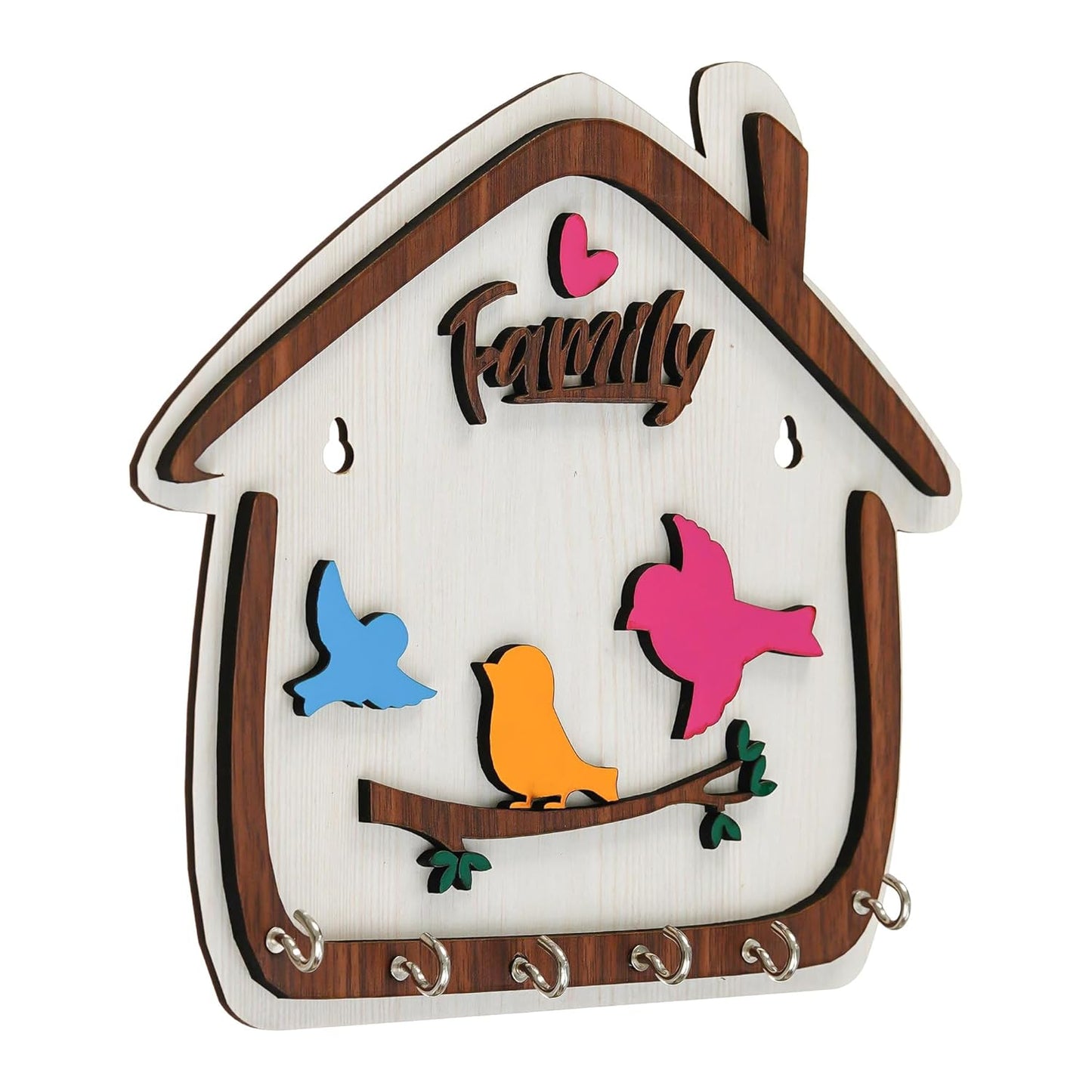 Webelkart Premium Cute Birds Hut Shape Wooden Keys Hanger for Home/Office Decor, Key Holder for Wall Decor/Home Decorative Gift Item (Off White)