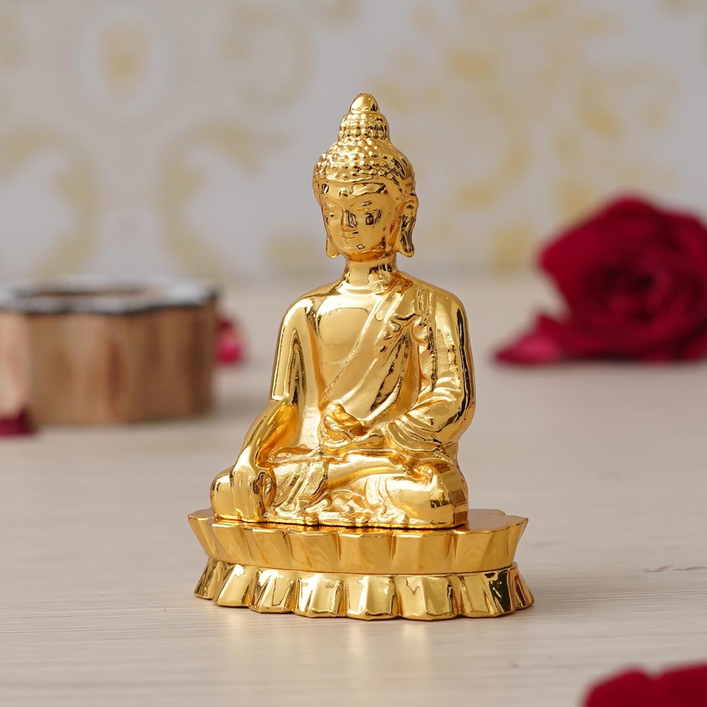 JaipurCrafts Premium Lord Metal Gautam Buddha Statue Showpiece for Home/Office Decor |Decorative Items for Home - Car Dashboard Idols (3.5" Inches-Gold)