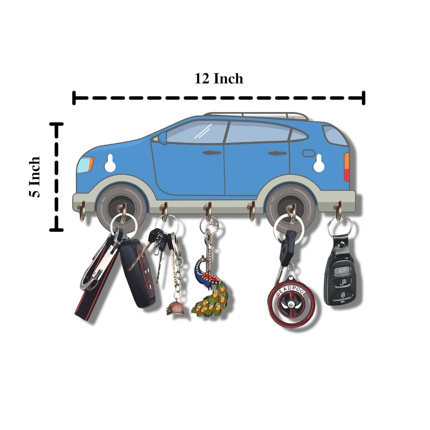 Webelkart Premium HD UV Printed Retro SUV Shaped Keys Wooden Key Holder (12 Inch x 5 Inch, Wood, Multicolor)- 7 Hooks
