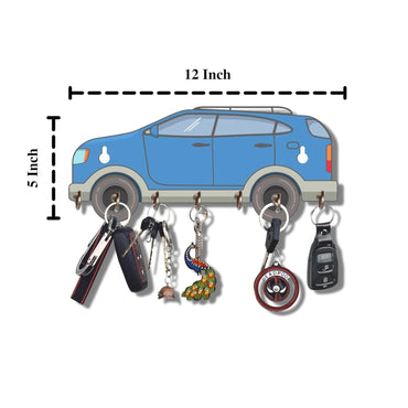 Webelkart Premium HD UV Printed Retro SUV Shaped Keys Wooden Key Holder (12 Inch x 5 Inch, Wood, Multicolor)- 7 Hooks