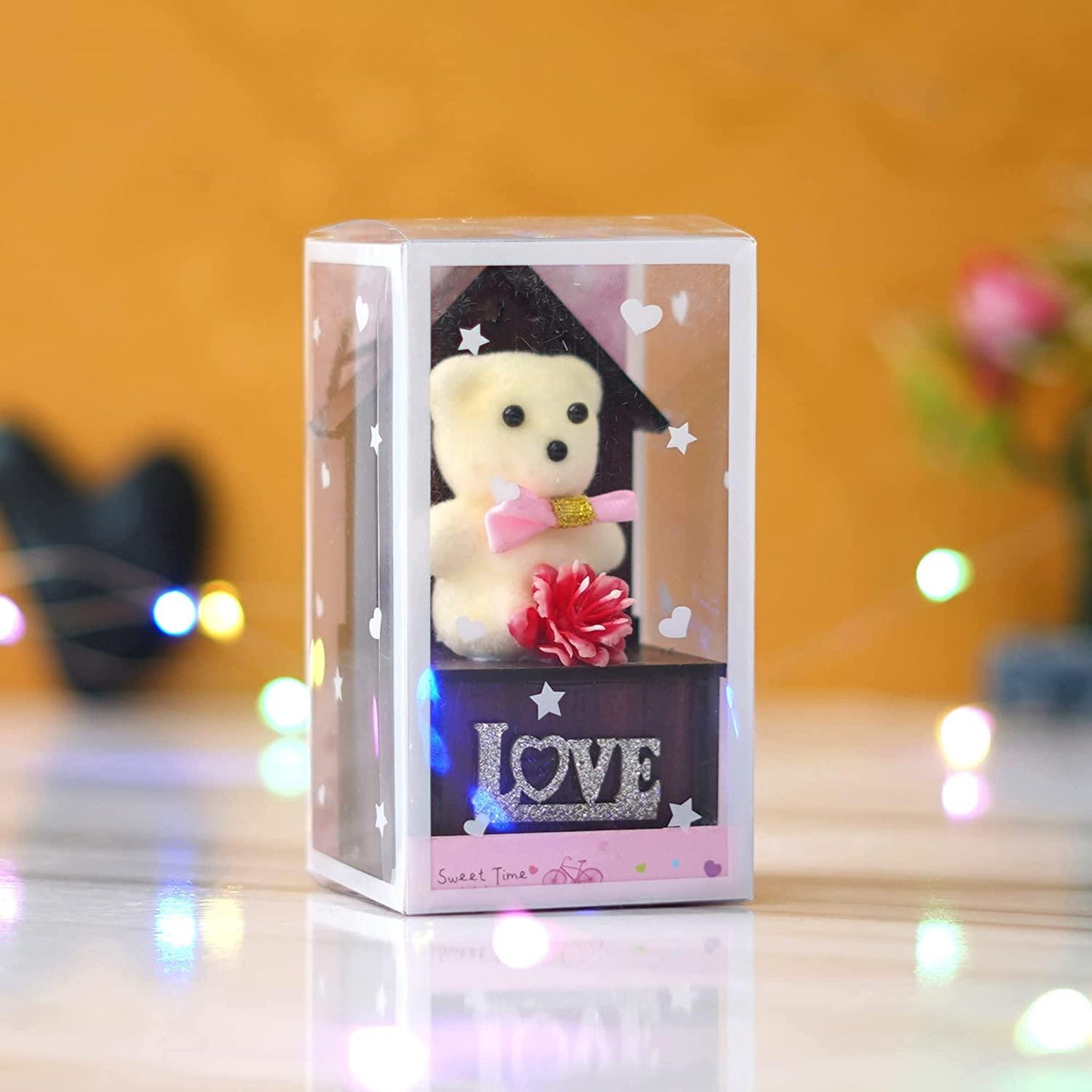 Webelkart® Premium Love Teddy Bear On Wood Stand Gift Box- Valentine Gift for Girlfriend/Boyfriend-Valentine Gift for Couples