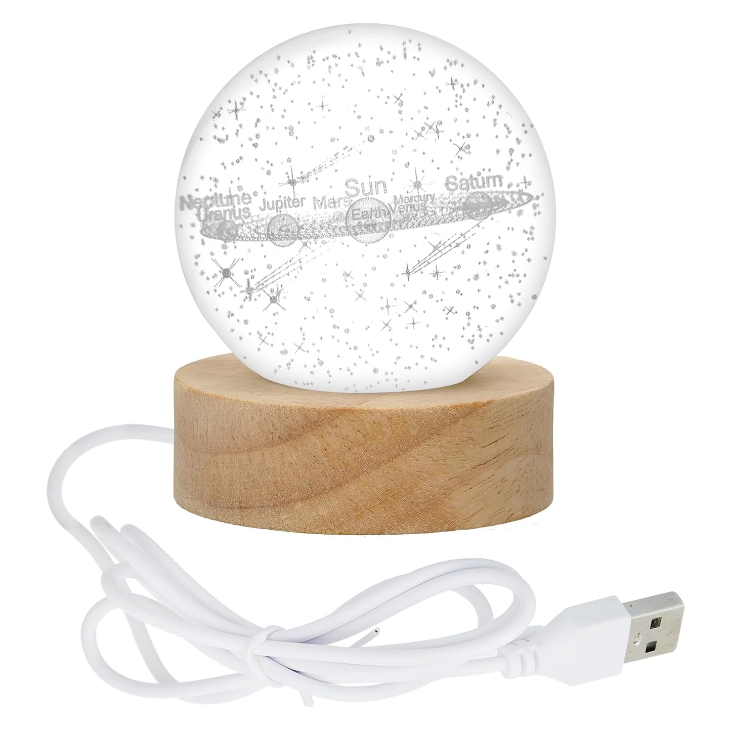Webelkart Universe Solar System 3D Crystal Moon Lamp Night Light for Home Decor/Crystal Ball Night Light with Warm White Dimmable LED lamp for Home Diwali Decoration Item(3" Inches)