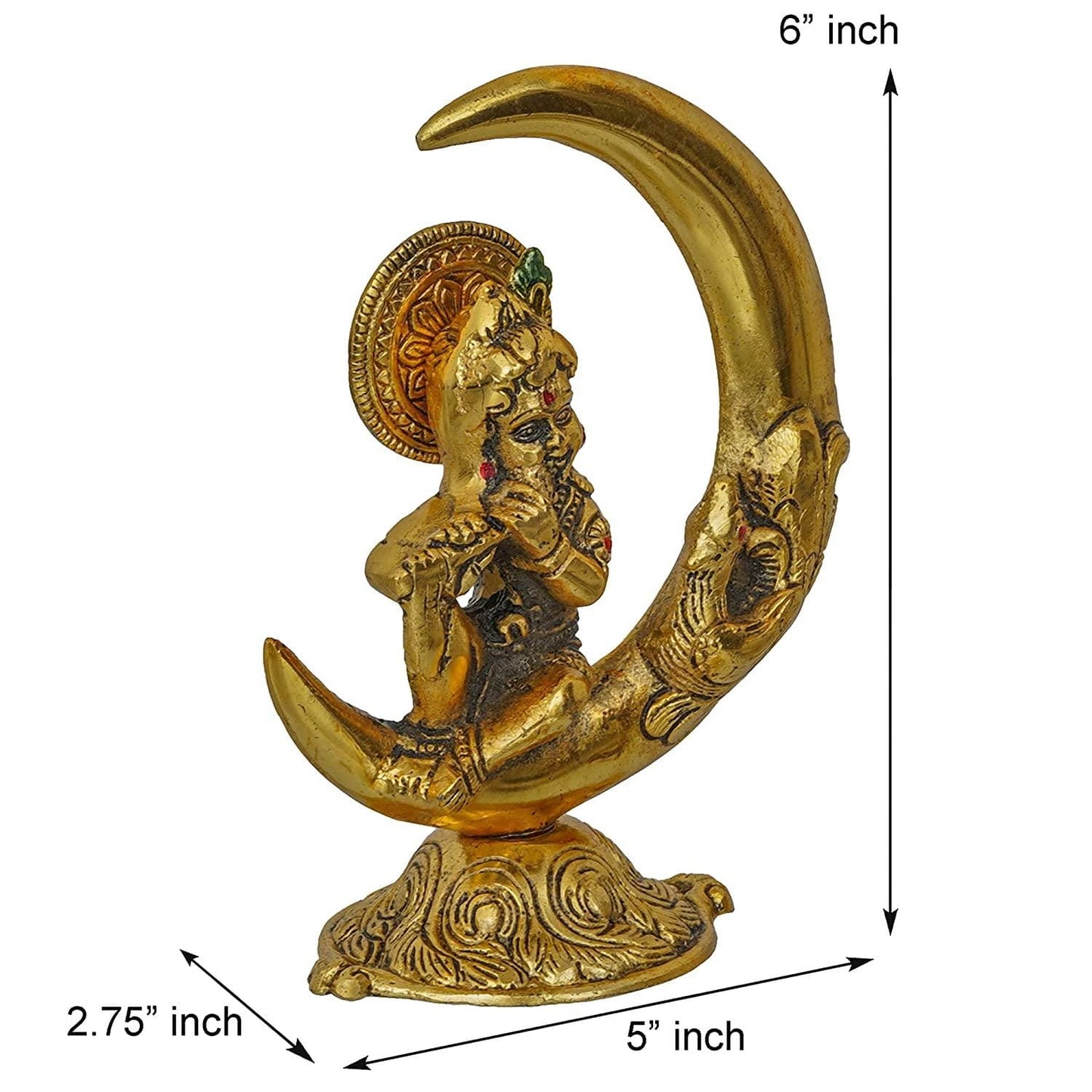 Webelkart Premium Handicrafted Gold Plated Metal Lord Krishna Sitting On Moon Playing Bansuri Idol for Home and Puja (6 Inches, Gold)