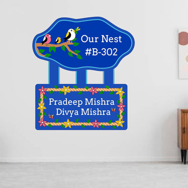 JaipurCrafts Premium customised Acrylic Owl Family Personalised Nameplate For Home Decor, Personalized Name Plate For Home Entrance Door - 14 x 13 inches, Blue