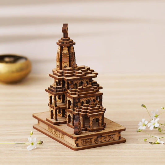 Webelkart Premium Ram Mandir Ayodhya Shree Janmbhumi Temple Wooden Temple Beautiful Plywood Mandir Pooja Room Home Decor Office/Home Temple (5" Inches)