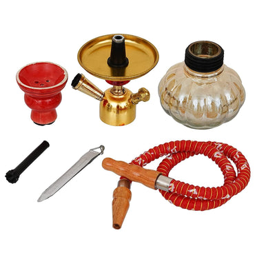 JaipurCrafts Premium Designer Pumpkin Glass Hookah Set ( 10 Inches,Red)