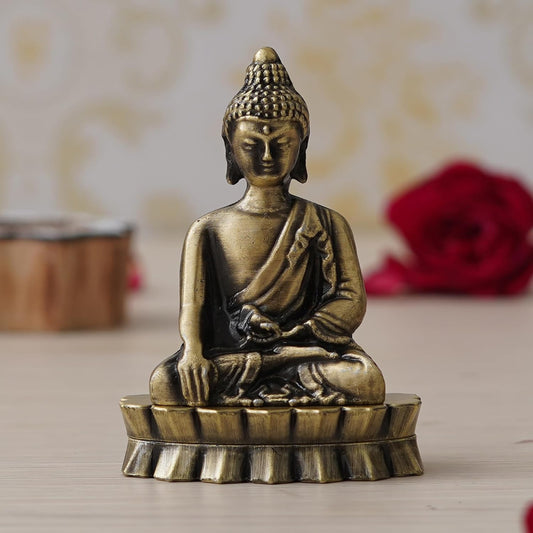 Webelkart Premium Lord Metal Gautam Buddha Statue of Sakyamuni Statue Showpiece for Home/Office Decor |Decorative Items for Home- Car Dashboard Idols (3.5" Inche)
