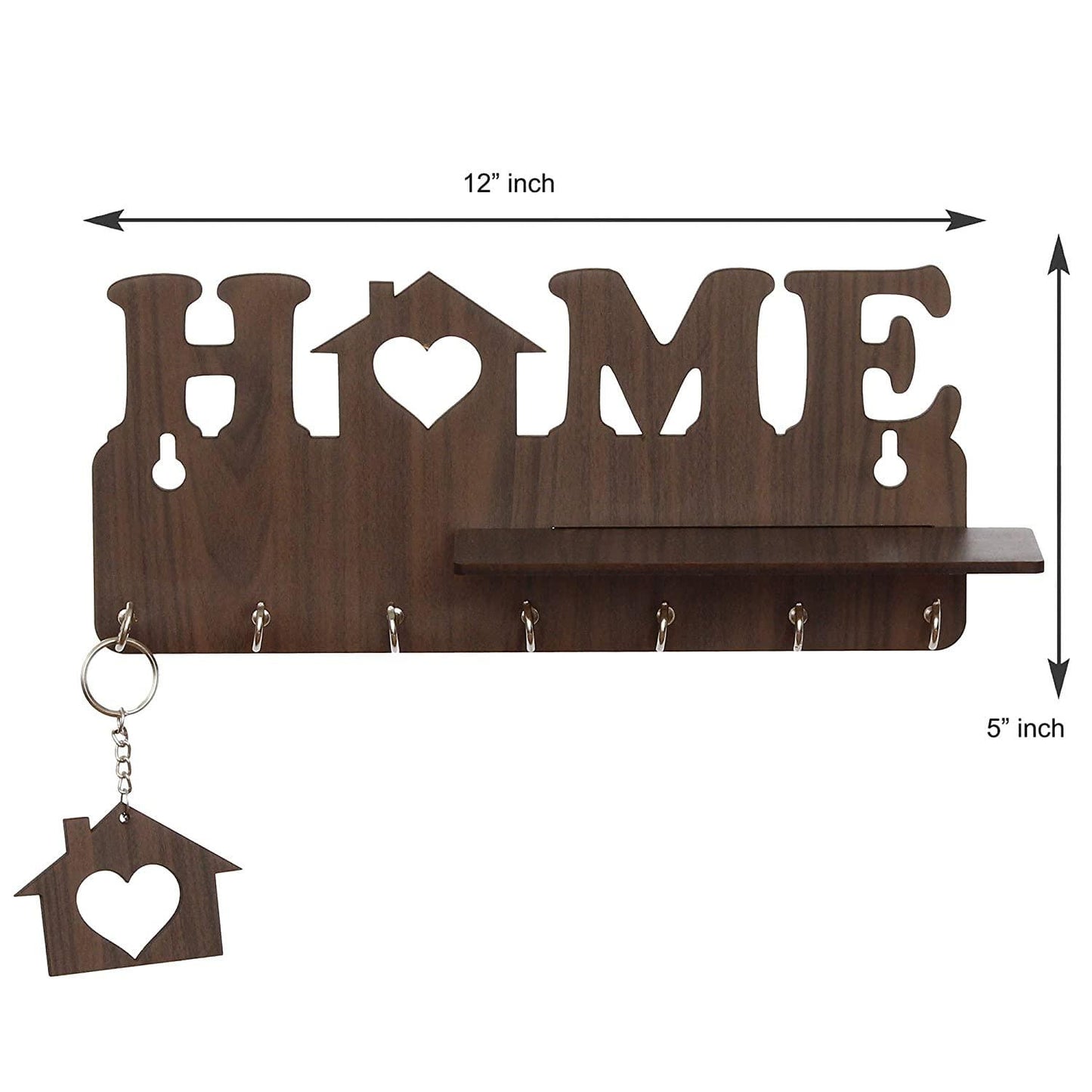 Webelkart Designer "Home" Keys Wooden Key Holder with 7 Hooks, Free Keychain (29 cm x 13.5 cm x 0.4 cm, Brown)