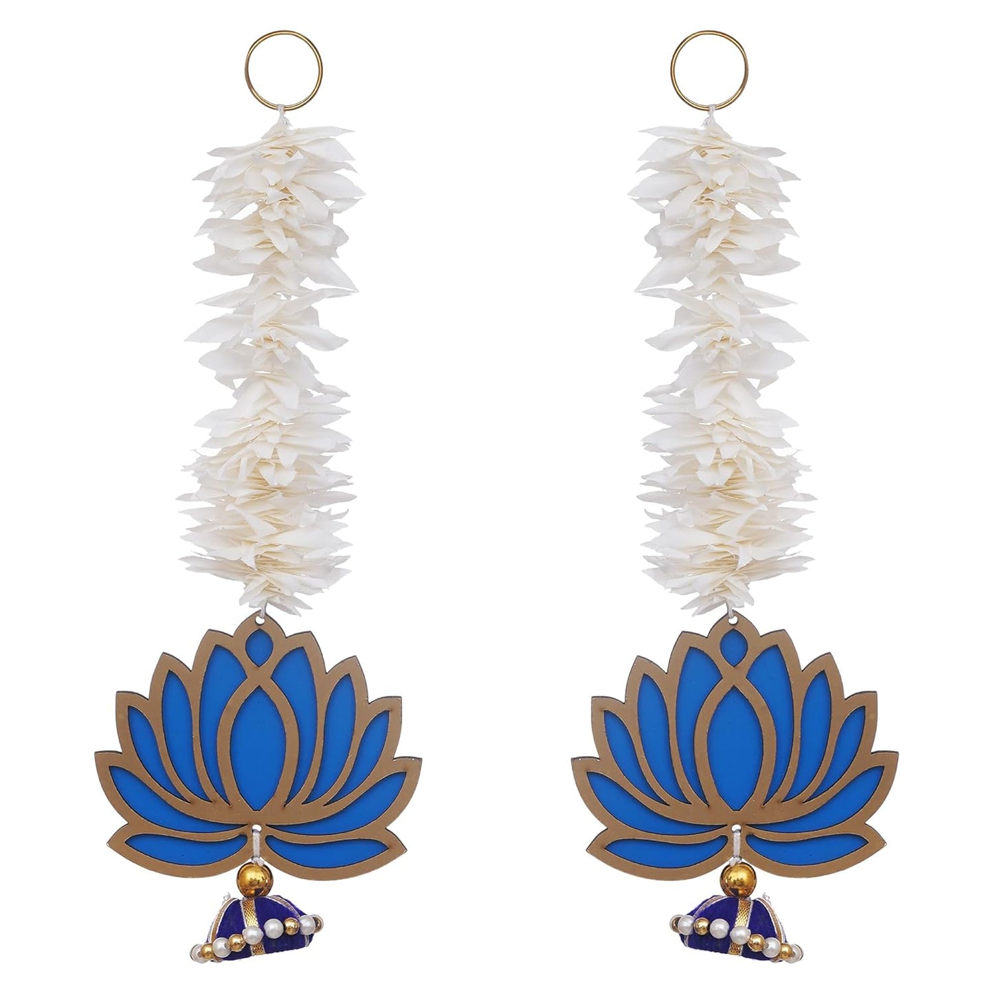 JaipurCrafts  Premium Yellow Lotus with White Gajra Flower Wall Hanging |Lotus Back Drop Hanging | Wall Decor |Temple Decor Wall Hanging Home and Diwali Decorations (Blue)