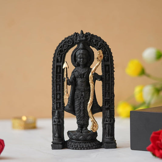 JaipurCrafts Antique Lord Ayodhya Ram Idol Murti Showpiece | Ram ji ki Murti Lalla Statue in Ayodhya Mandir for Home and Office Decor (9.5" Inches Color-Black)