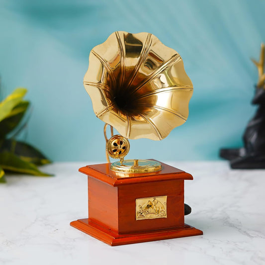 JaipurCrafts Premium Handicrafts Brass Sparkle Gramophone Showpiece for Home and Office Decor| Gift Item for Living Room - Table Decor Item (9.5" Inches Brown)