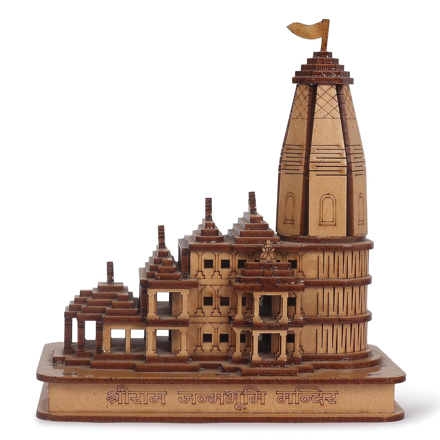 Webelkart Premium Ram Mandir Ayodhya Shree Janmbhumi Temple Wooden Temple Beautiful Plywood Mandir Pooja Room Home Decor Office/Home Temple (5" Inches)
