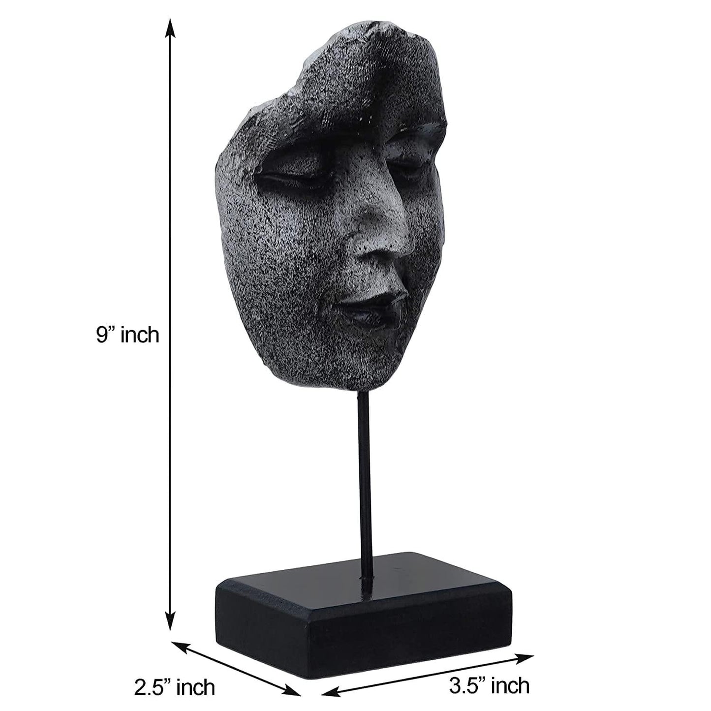 Webelkart Poly Resin Human Face Sculptures Showpieces On Stand Showpiece for Home Decoration Living Room Bedroom Office Décor (Black, 9 Inches)
