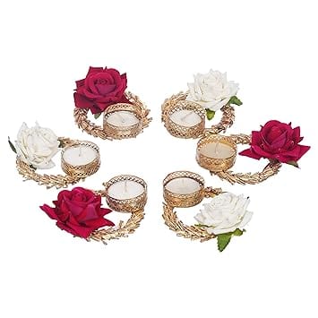 JaipurCrafts  Premium Rose Candles Holder Artificial Pack of 6 Tealight Candle Holder for Home Decor Diwali Candles for Decoration| Diwali Gifting Items (Pack of 6, 4.x 3.5 Inches) Multicolor Rose