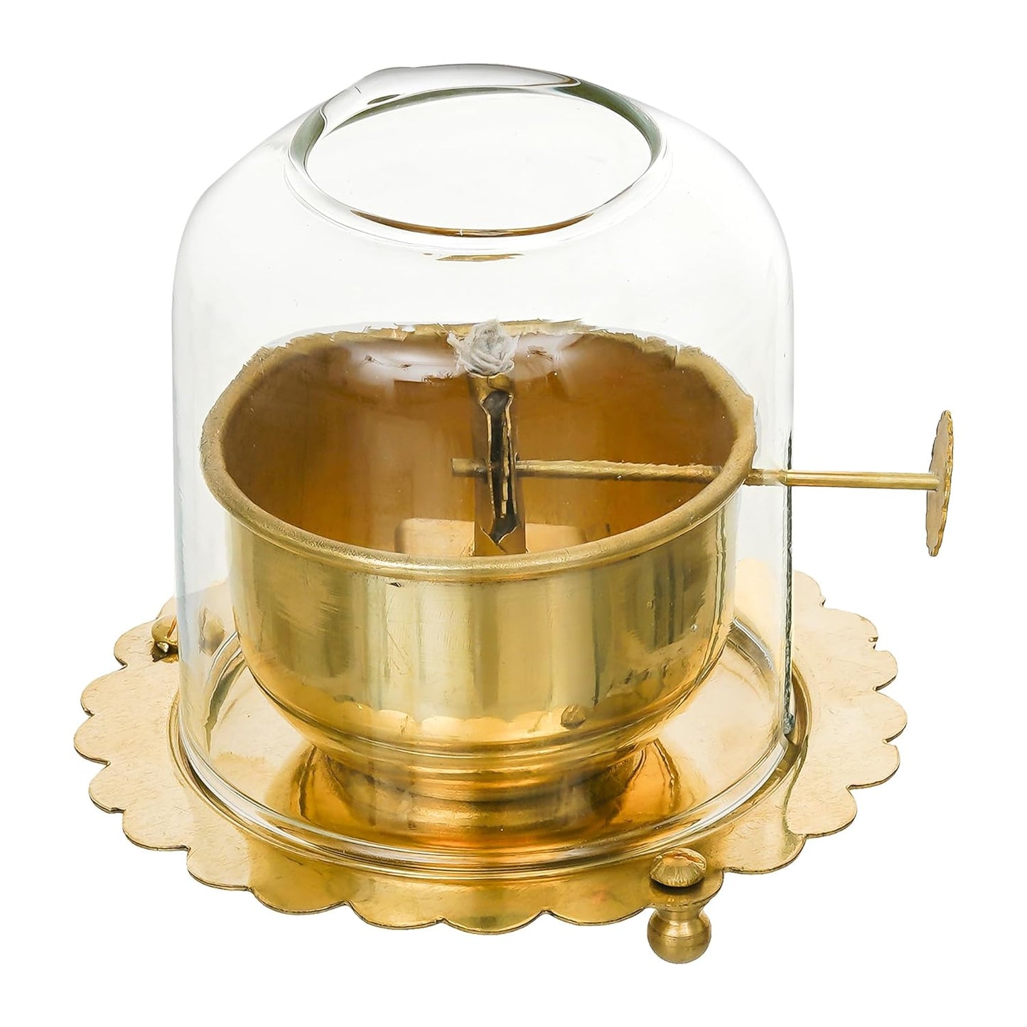 Webelkart Antique Lanterns for Home Decor Akhand Diya with Lifting Screw for Puja Decor|Oil Puja Lamp for Aarti Pooja Article Metal Diya for Diwali ( 3" Inches- Metal )
