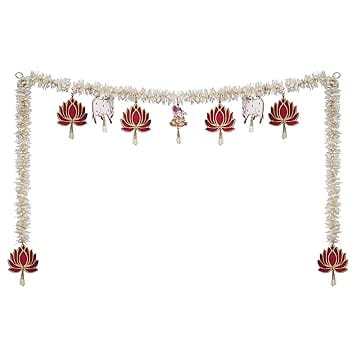 JaipurCrafts  Premium Traditional Handmade Lotus and Ganesha with Cow Door Hanging/Bandarwal/Toran for Door, Traditional Bandarwal for Door, 40" inch Length, Multicolour,