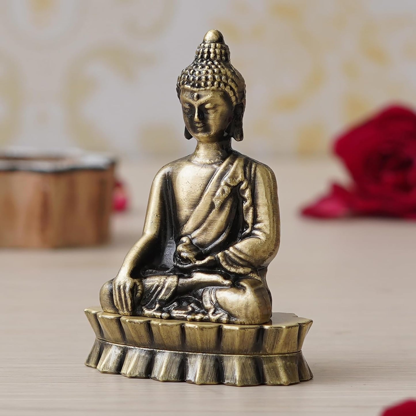 Webelkart Premium Lord Metal Gautam Buddha Statue of Sakyamuni Statue Showpiece for Home/Office Decor |Decorative Items for Home- Car Dashboard Idols (3.5" Inche)
