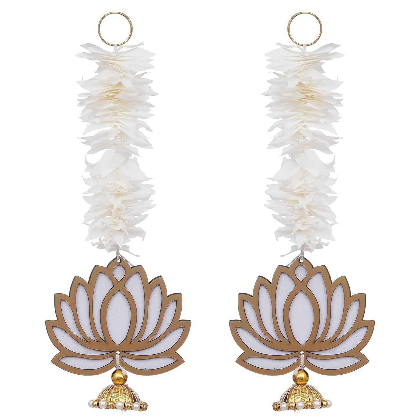JaipurCrafts  Premium Yellow Lotus with White Gajra Flower Wall Hanging |Lotus Back Drop Hanging | Wall Decor |Temple Decor Wall Hanging Home and Diwali Decorations (White,Gold)