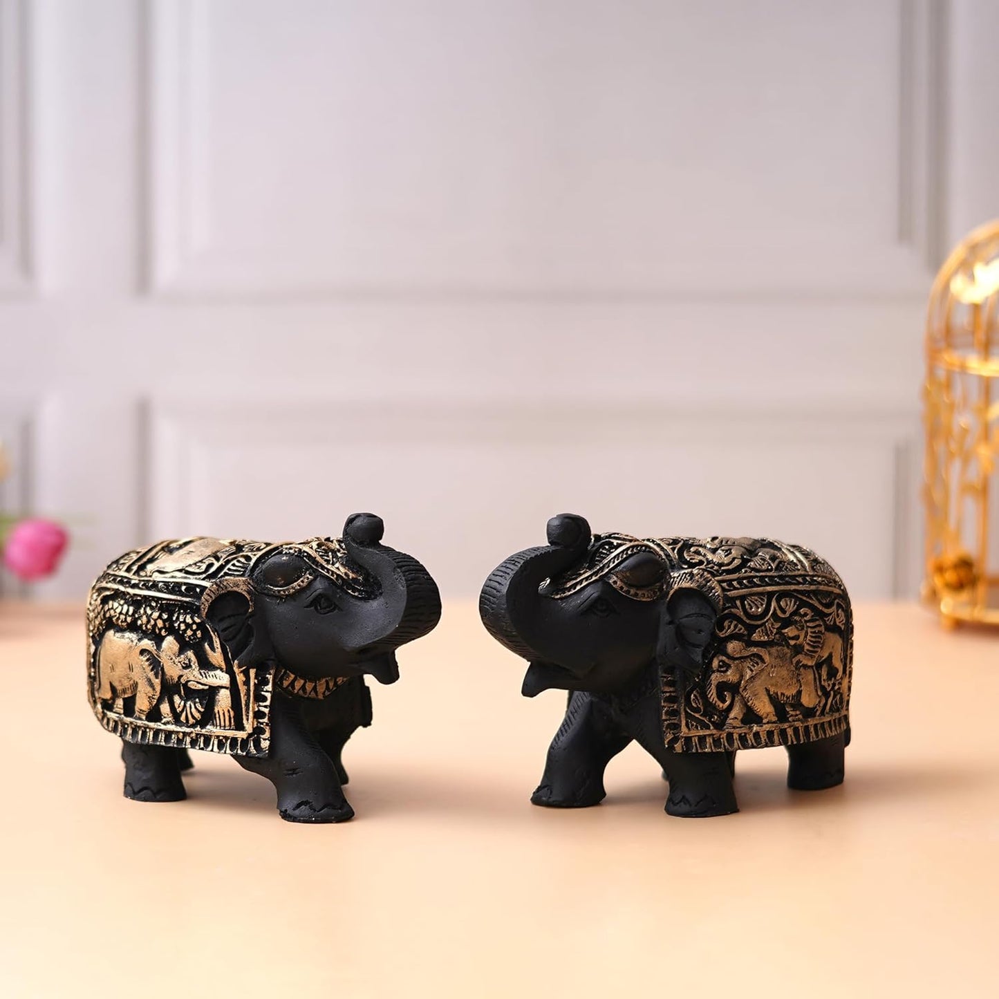 Webelkart Premium Set of 2 Resin Elephant tusks Statues, Animal Figurines Decorative Showpieces for Home Decor|Table & Gift Article,Animal Decorative Showpiece (6.30" Inches)
