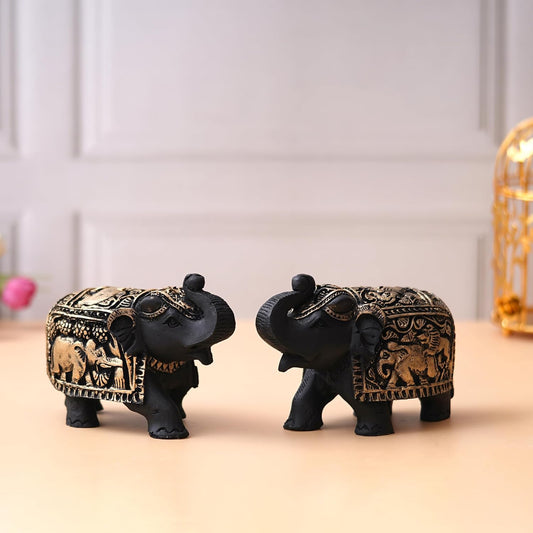 Webelkart Premium Set of 2 Resin Elephant tusks Statues, Animal Figurines Decorative Showpieces for Home Decor|Table & Gift Article,Animal Decorative Showpiece (6.30" Inches)