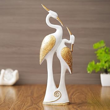 JaipurCrafts Good Luck Swan Pair of Kissing Duck Showpiece for Home and Office Decor - 35.56 cm (White/Gold)