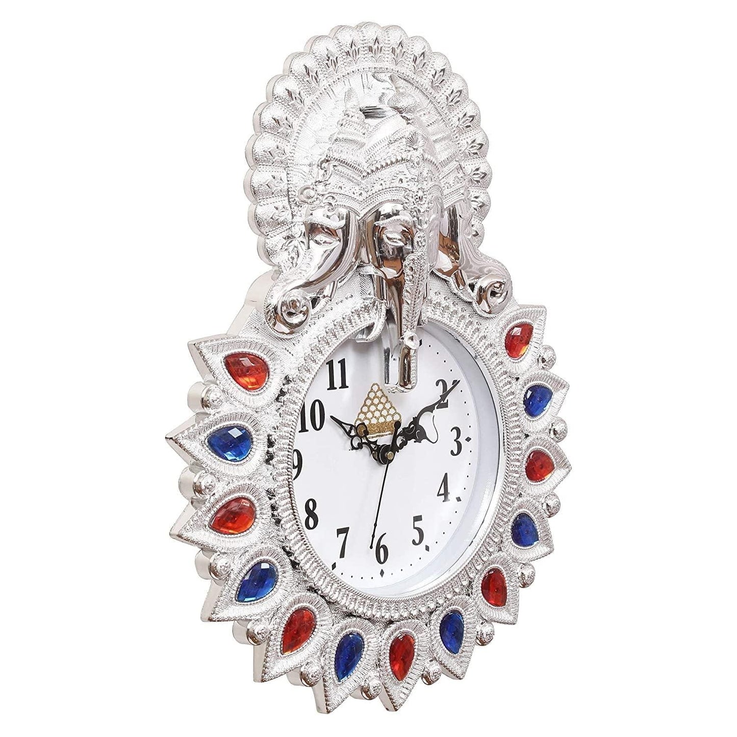 Webelkart Designer Stones Ganesha Plastic Wall Clock for Home/Living Room/Bedroom/Kitchen- 13 Inches ( Silver)