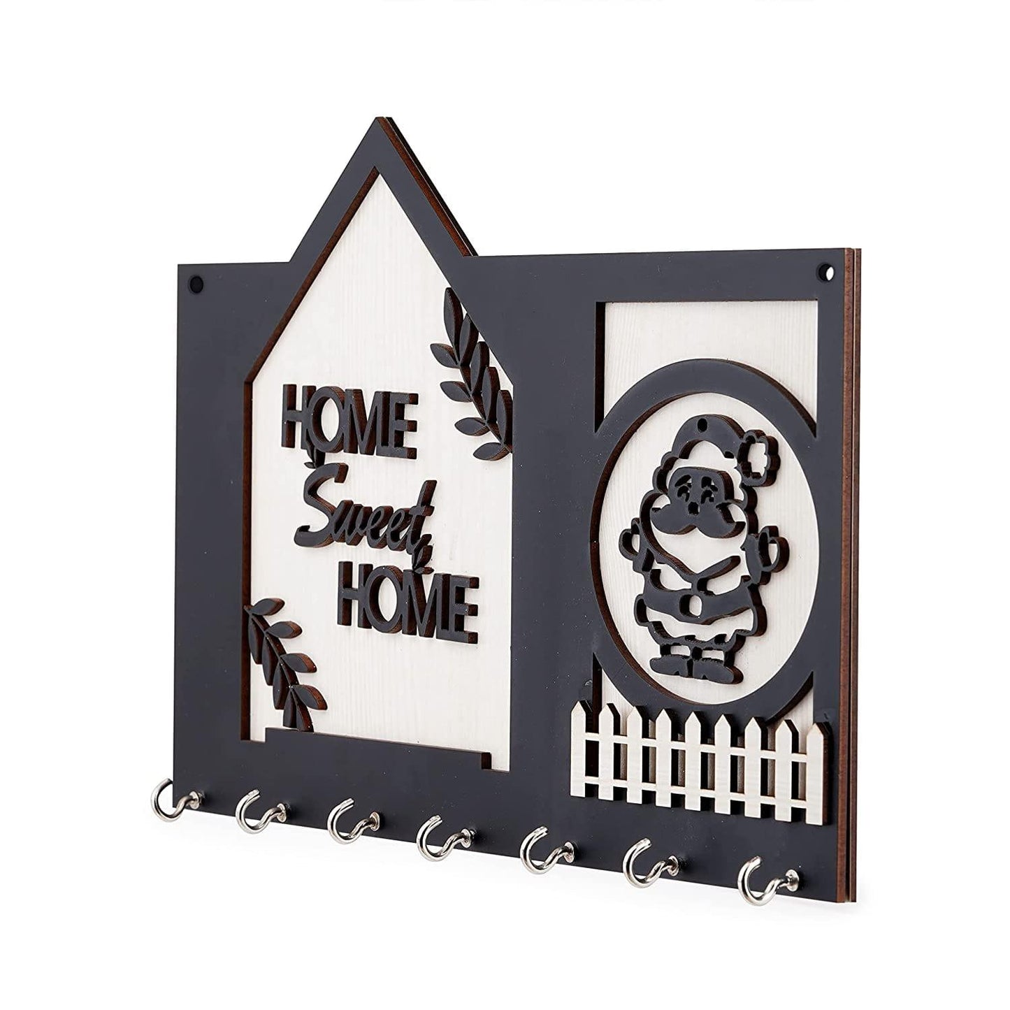 Webelkart Premium Home Sweet Home with Santa Claus Wood Key Holder for Home,Christmas Decoration and Gift Items for Home Decor ( 12 x 8, 7 Hooks)