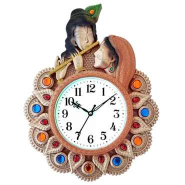 Webelkart Premium Radhe Krishna Playing Flute Unique Style Plastic Analog Wall Clock for Home and Office Decor| Wall Clock for Living Room( 17 in, Pista)