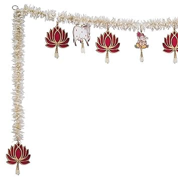 JaipurCrafts  Premium Traditional Handmade Lotus and Ganesha with Cow Door Hanging/Bandarwal/Toran for Door, Traditional Bandarwal for Door, 40" inch Length, Multicolour,