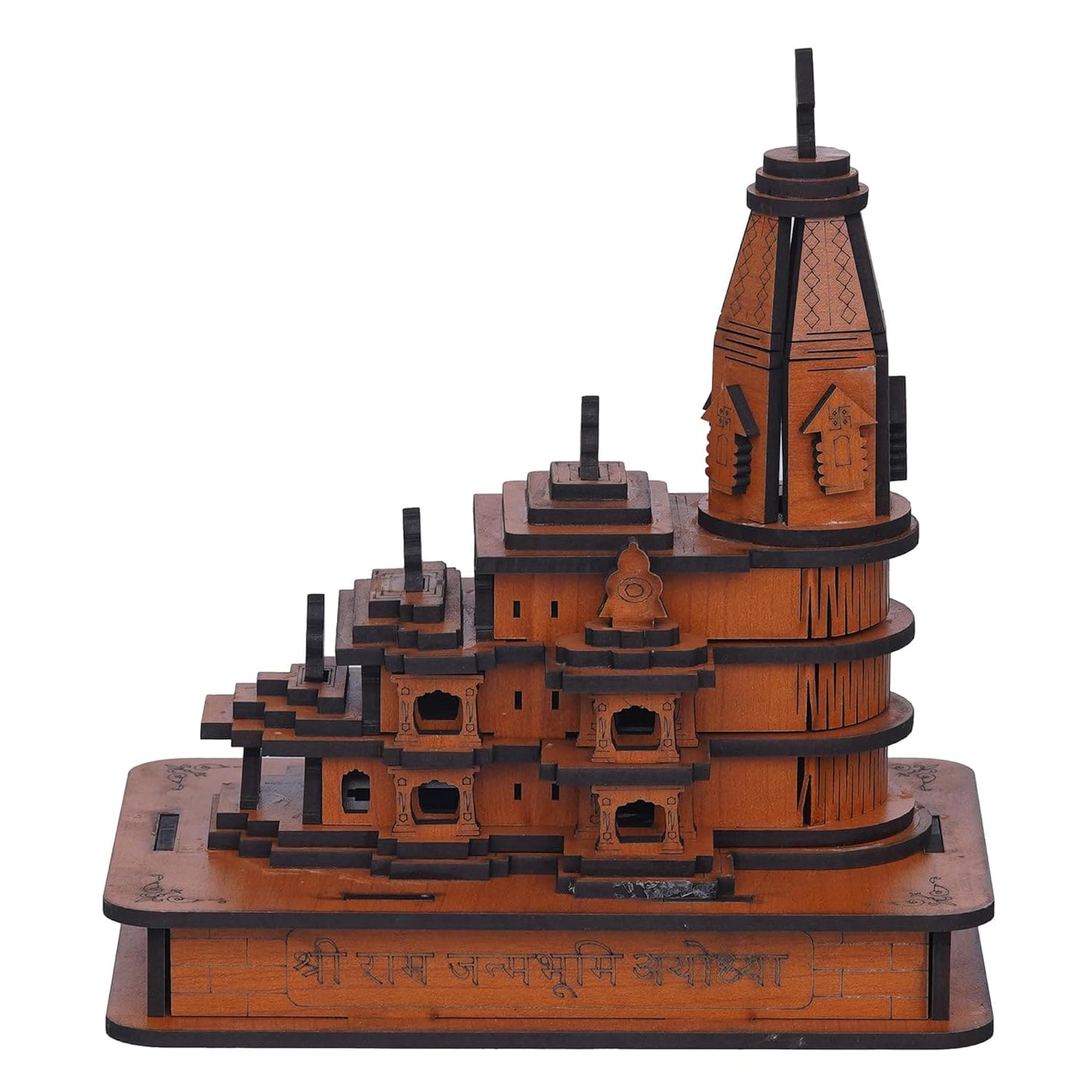 Webelkart Premium Ram Mandir Ayodhya Temple Plywood Mandir Pooja Room Home Decor Office/Home Temple Wooden (7" Inches) Wood Color