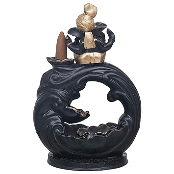 JaipurCrafts Premium Polyresin Backflow Ganesha Smoke Fountain Incense Holder with 10 Units backflow Incense Stick Holder Cones for Pooja, Meditation, Prayer, Home Decoration (7.5" Inches)