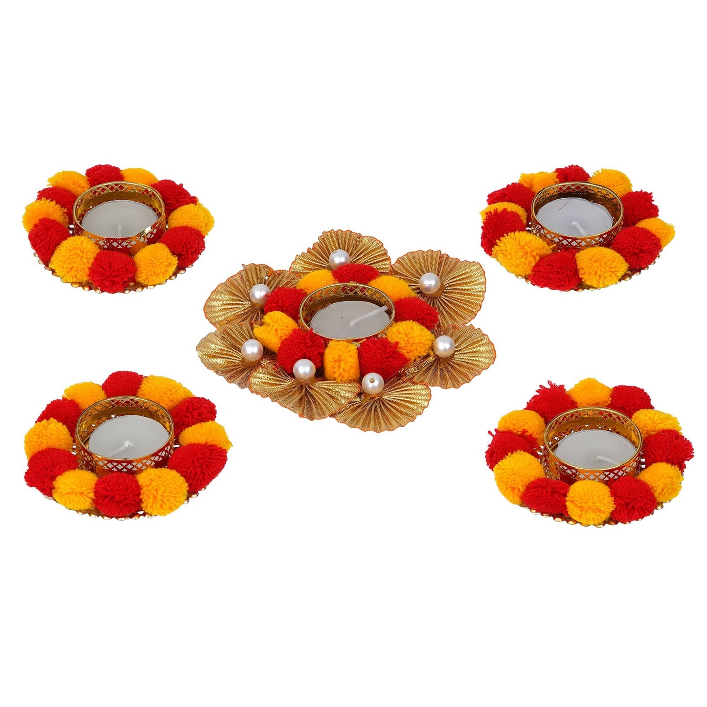 Webelkart Premium Set of 5 Tealight Candle Holder for Home Decor, Mosaic Glass, Balcony Decoration Items Outdoor, Balcony Decor,Candle Stand,Flowers ( Pack of 5 , 3.5 x 5.5 Inches)