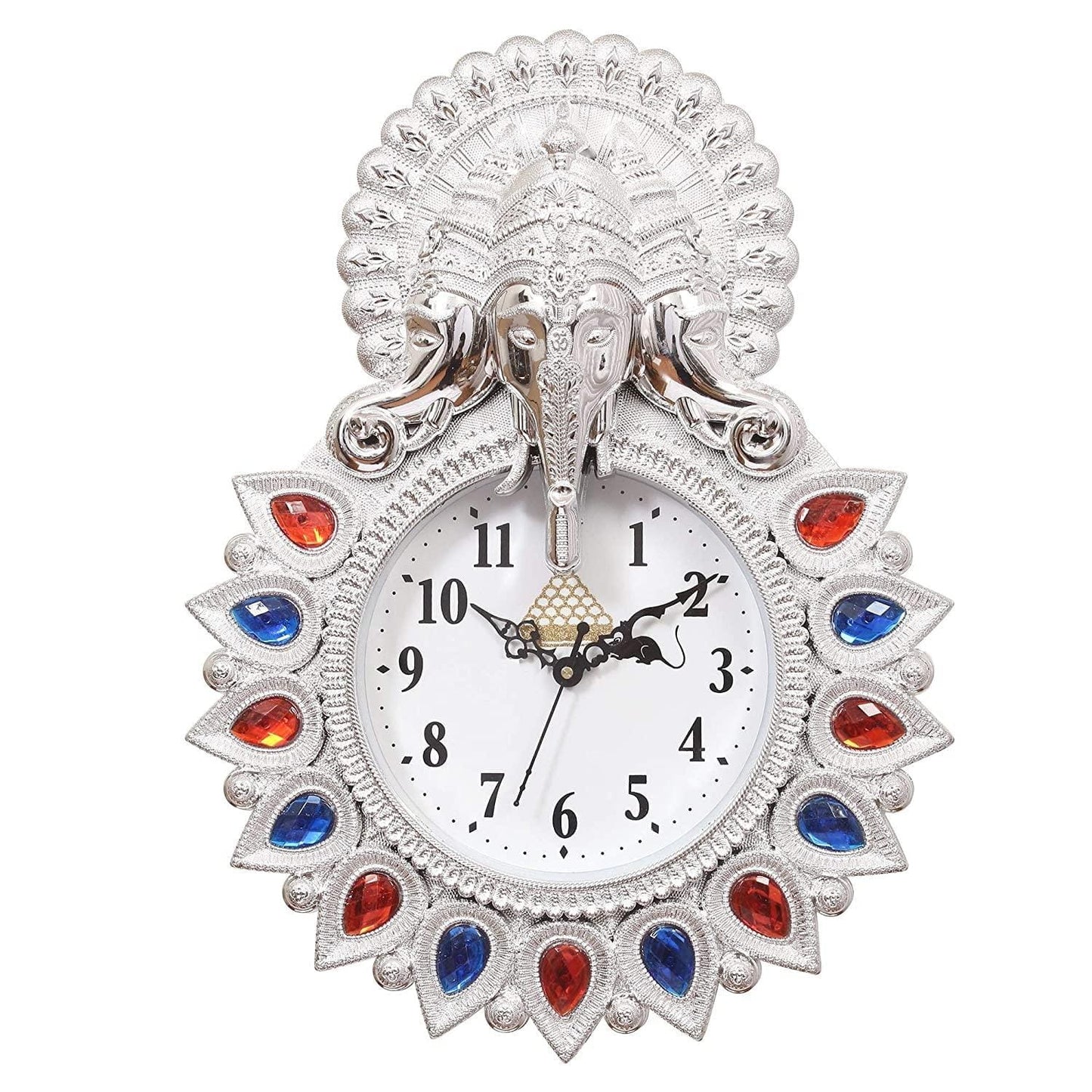 Webelkart Designer Stones Ganesha Plastic Wall Clock for Home/Living Room/Bedroom/Kitchen- 13 Inches ( Silver)