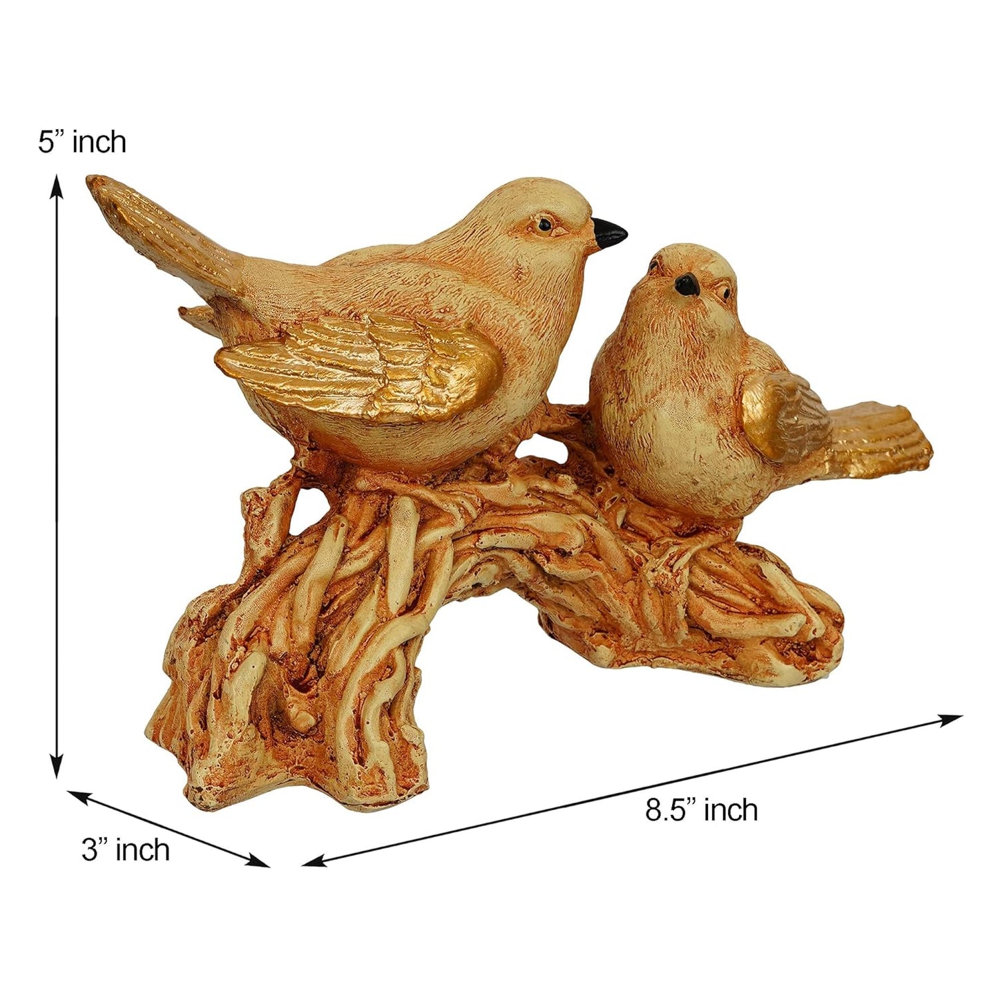 Webelkart Premium 2 Birds Sitting On Tree Branch Polyresin Statue Showpiece for Home Decor, Showpiece for Office Decor, Decorative Showpiece (8.5 x 5 Inches, Gold)