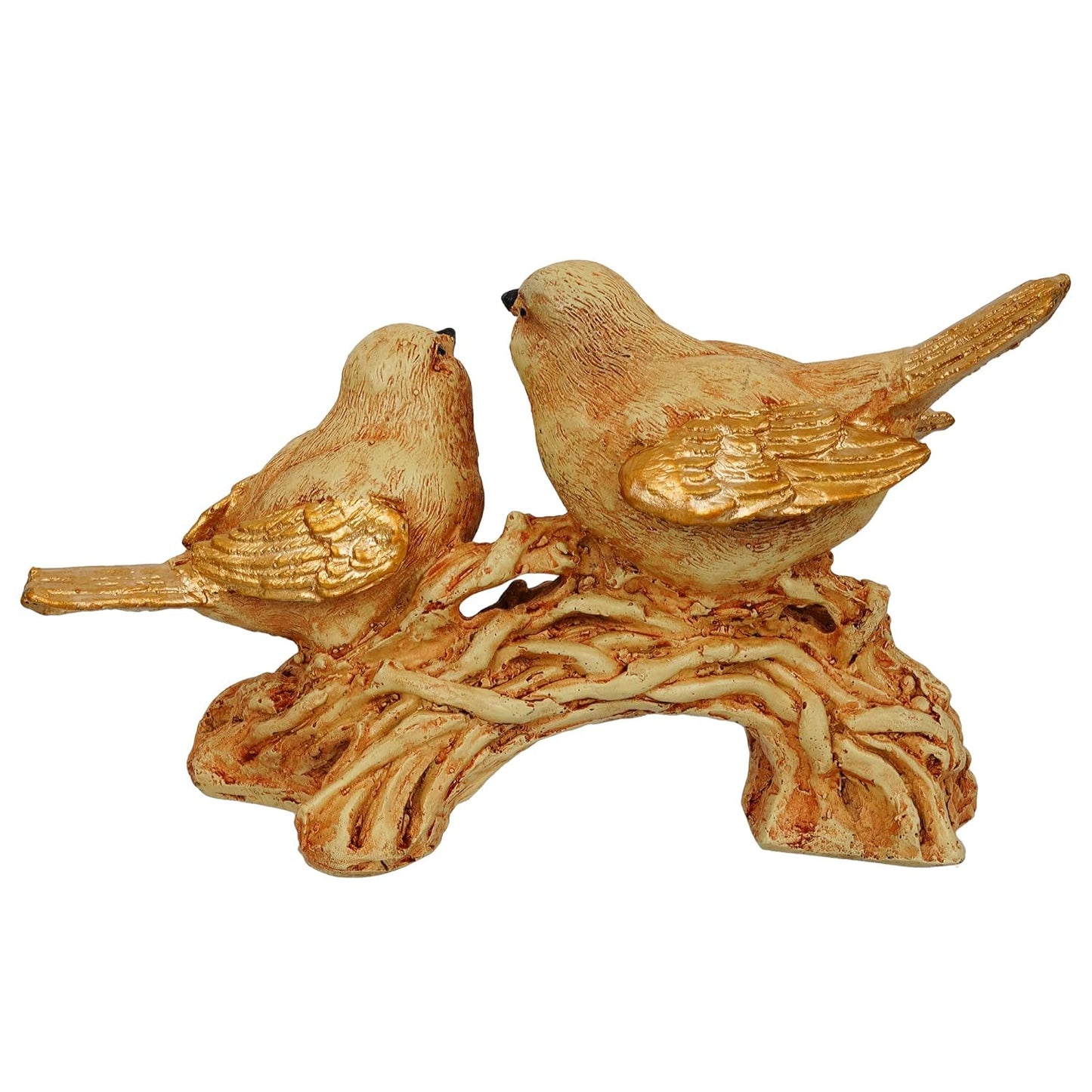 Webelkart Premium 2 Birds Sitting On Tree Branch Polyresin Statue Showpiece for Home Decor, Showpiece for Office Decor, Decorative Showpiece (8.5 x 5 Inches, Gold)