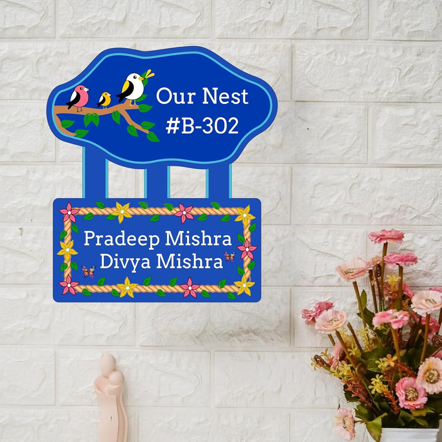 JaipurCrafts Premium customised Acrylic Owl Family Personalised Nameplate For Home Decor, Personalized Name Plate For Home Entrance Door - 14 x 13 inches, Blue