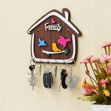 Webelkart Premium Cute Birds Hut Shape Wooden Keys Hanger for Home/Office Decor, Key Holder for Wall Decor/Home Decorative Gift Item (Brown)