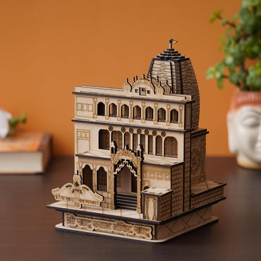 Webelkart Premium Khatu Shyam Ji Wooden Temple for Home Decoration car Dashboard Wooden Temple for Office - Khatu Shyam Mandir Model (8.66" Inches) (Brown Finish)