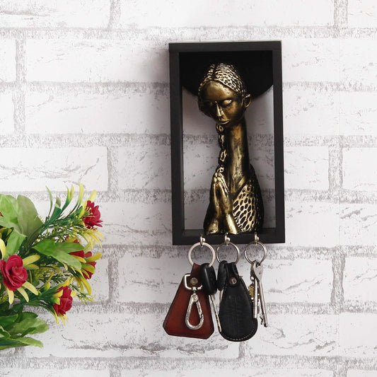 JaipurCrafts Beautiful Welcome Lady Showpiece Figurine with Wooden Shelf and Key Hanger (9.50" x 4.00" x 5.00") (Polyresine, Wood)