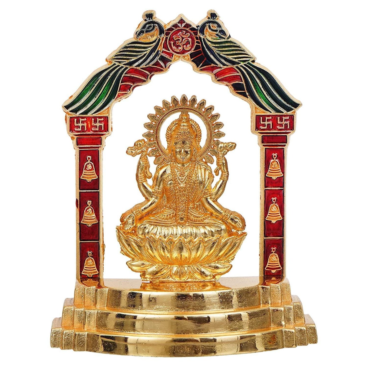 Webelkart Premium Goddess Laxmi Ji Gold Plated Statue - Idol for Car Dashboard, Home, Office Décor, Gifting Decorative Showpiece, Temple Gift (Aluminium, Golden)-4 x 3.2 in