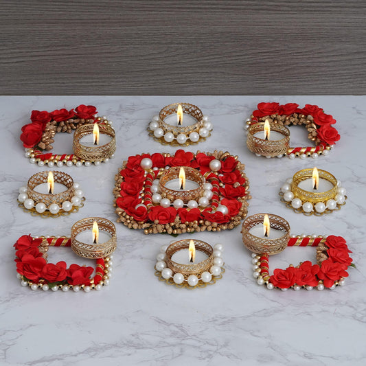 Webelkart Premium Set of 5 Tealight Candle Holder for Home Decor, Mosaic Glass, Balcony Decoration Items Outdoor, Balcony Decor,Candle Stand,Flowers ( Pack of 5, 5 X 4 Inches)