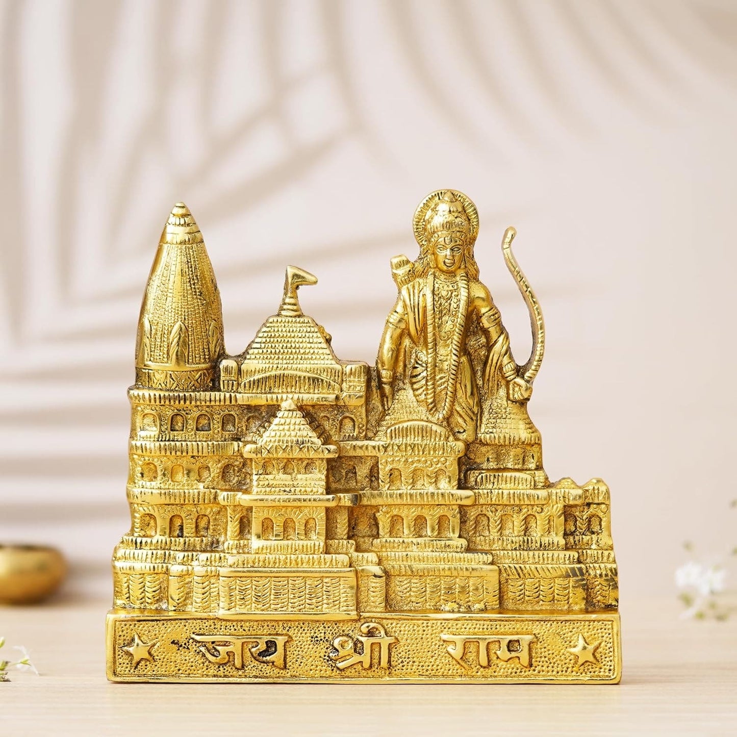 Webelkart Premium Ram Mandir Ayodhya Metal Temple Beautiful Mandir Pooja Room Home Decor Office/Home Temple (Size-8") Gold