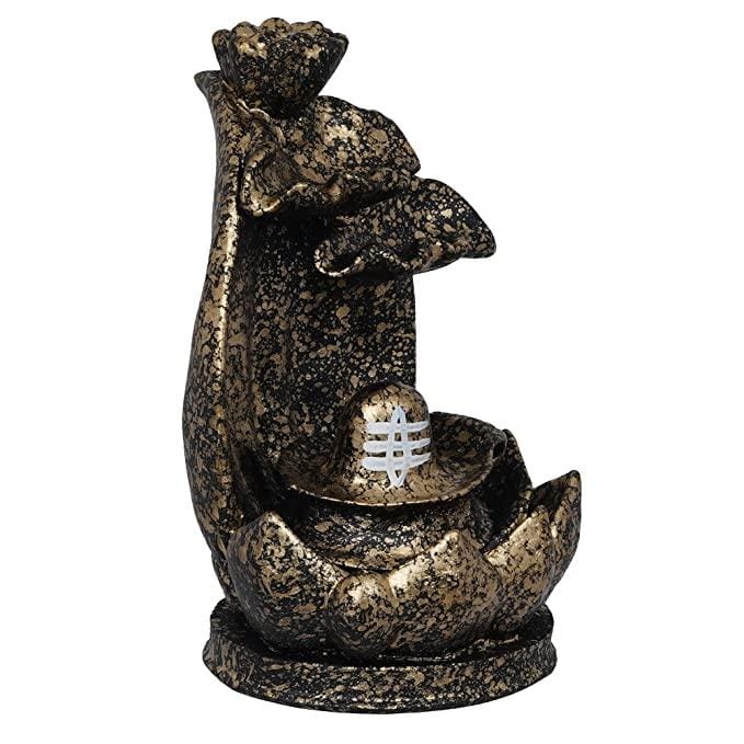 Webelkart Polyresin Shivling Backflow Smoke Incense Holder/Smoke Fountain for Home with Free10 Scented Incense Cones| Shiva Smoke Fountain | Shivling for Home Puja (Black,Gold 7 Inches)