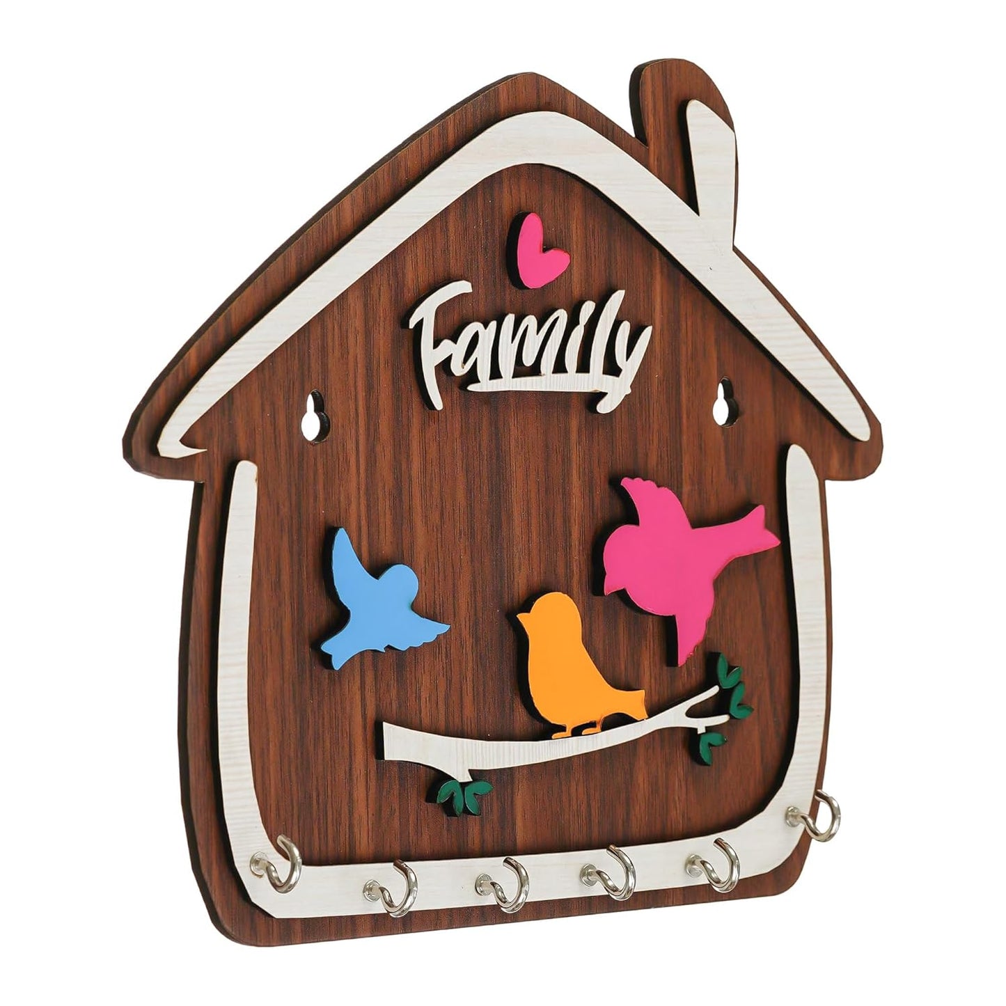 Webelkart Premium Cute Birds Hut Shape Wooden Keys Hanger for Home/Office Decor, Key Holder for Wall Decor/Home Decorative Gift Item (Brown)